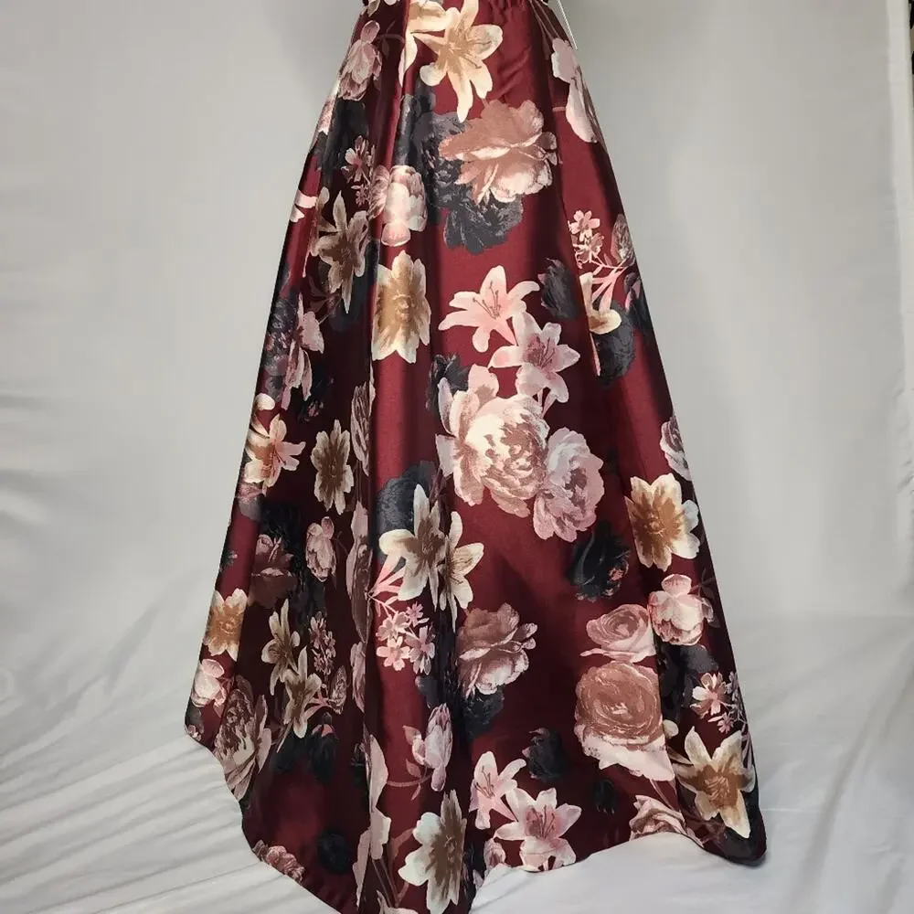 Burgundy Floral 2 Piece Prom Dress Formal Gown Xtraordinary